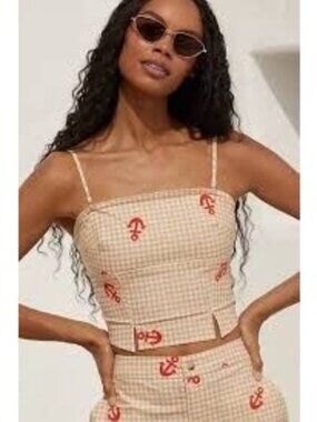 Anthropologie Celandine Smocked Bandeau Top with anchors NWT Small